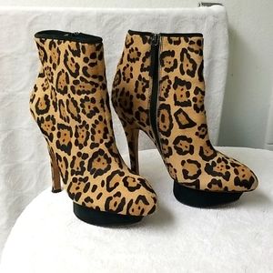 L.A.M.B. leopard print leather platform heels